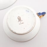 Antique Wedgwood teacup and saucer, bone china. Powder blue and gold English cup and saucer, 1900s