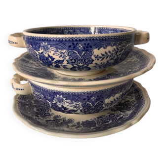 Villeroy and Boch Burgeland blue soup cups with underplates