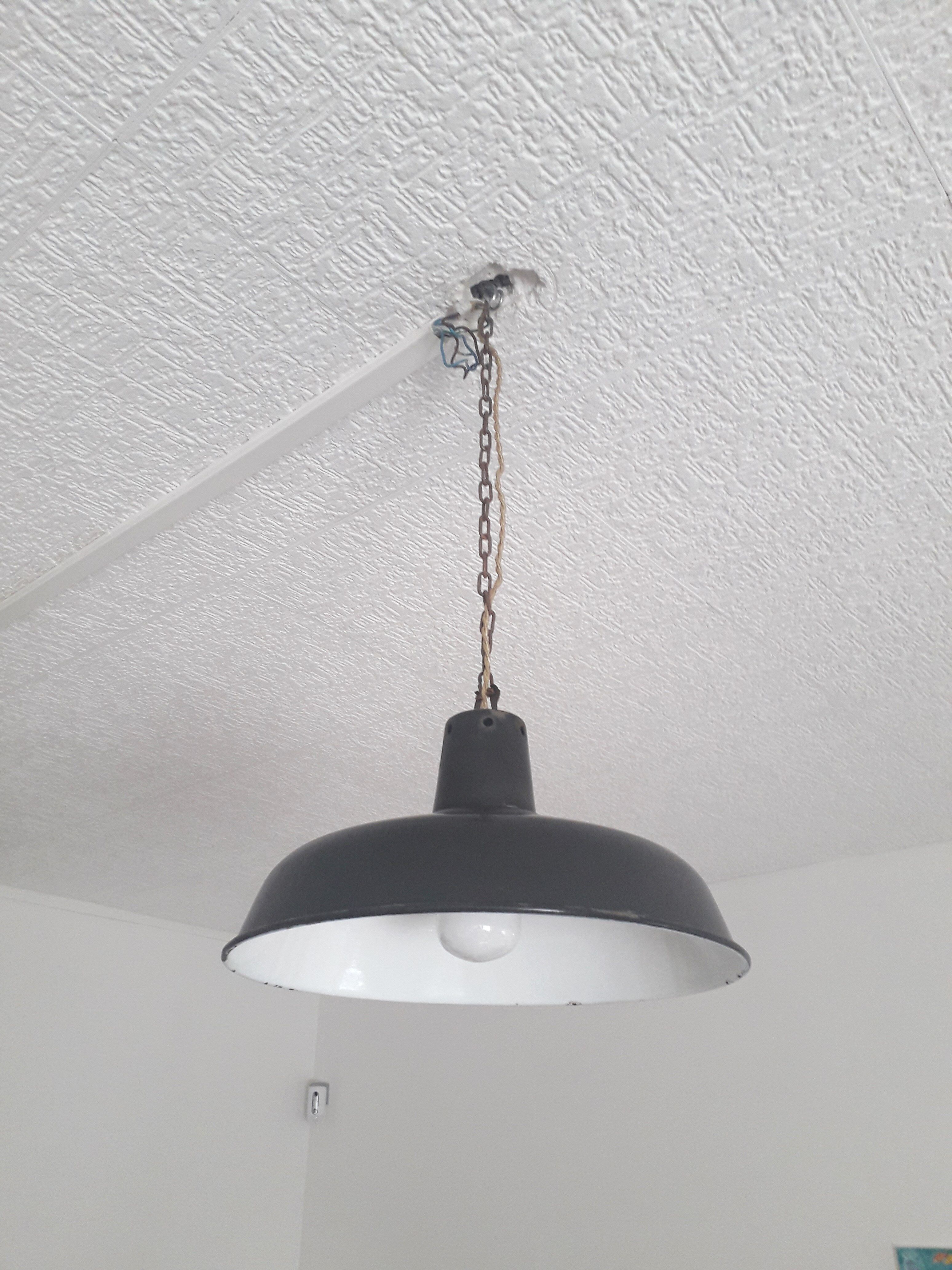 Industrial suspension - Enamelled sheet Dark grey and white - Ø 35 cm -1950