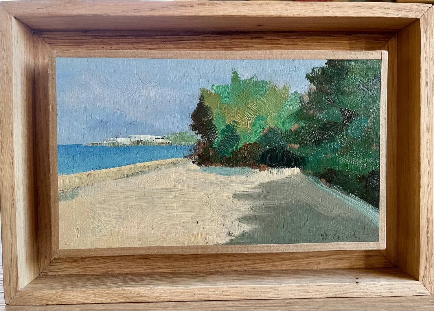 Oil by Walter Cecchi framed in oak American box