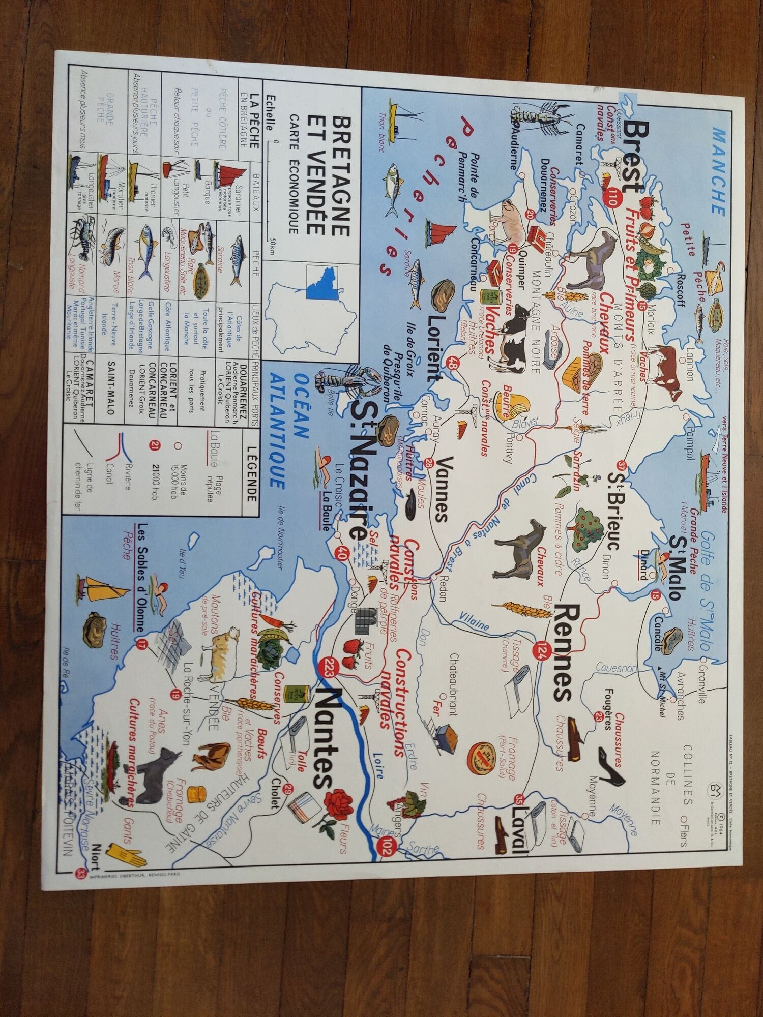 Old vintage school poster 60s mdi Brittany and Pays de la Loire