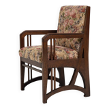 Art Nouveau Armchair in Oak with Floral Upholstery, Belgium, 1900s