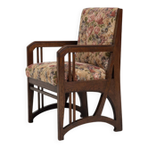 Art Nouveau Armchair in Oak with Floral Upholstery, Belgium, 1900s