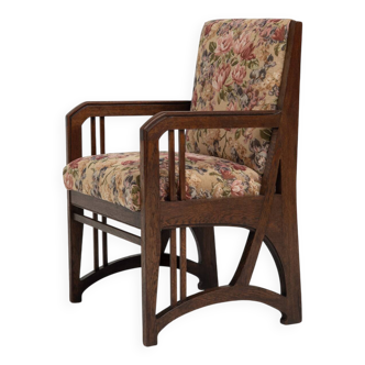 Fauteuil Art Nouveau en chêne avec revêtement floral, Belgique, années 1900