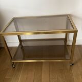 Coffee end table in smoked glass and brass