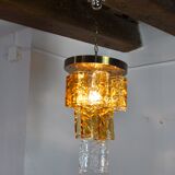 Bicolor chandeliers waterfall by zero quattro, orange and transparent murano glass, italy, 1970