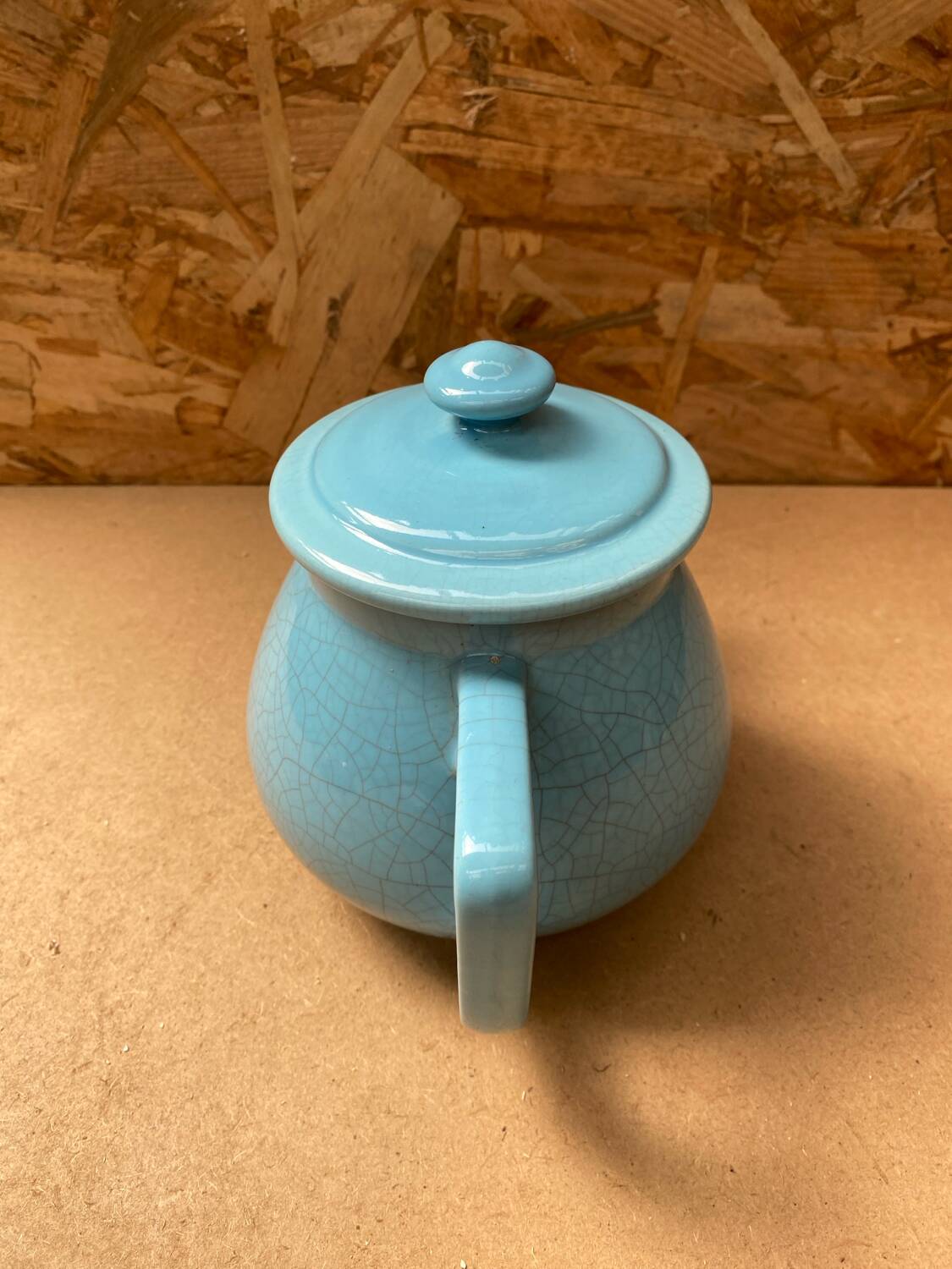 Antique Vintage Cracked Blue Ceramic Teapot