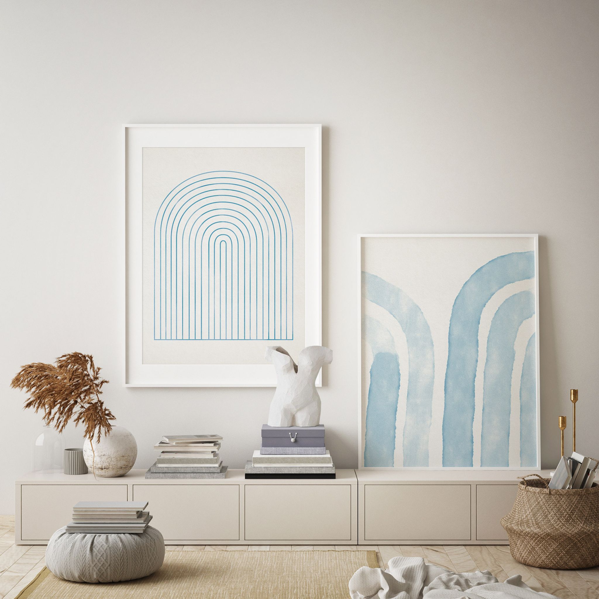 Pair of giclee prints, abstract blue wall art set of two, 50x70cm