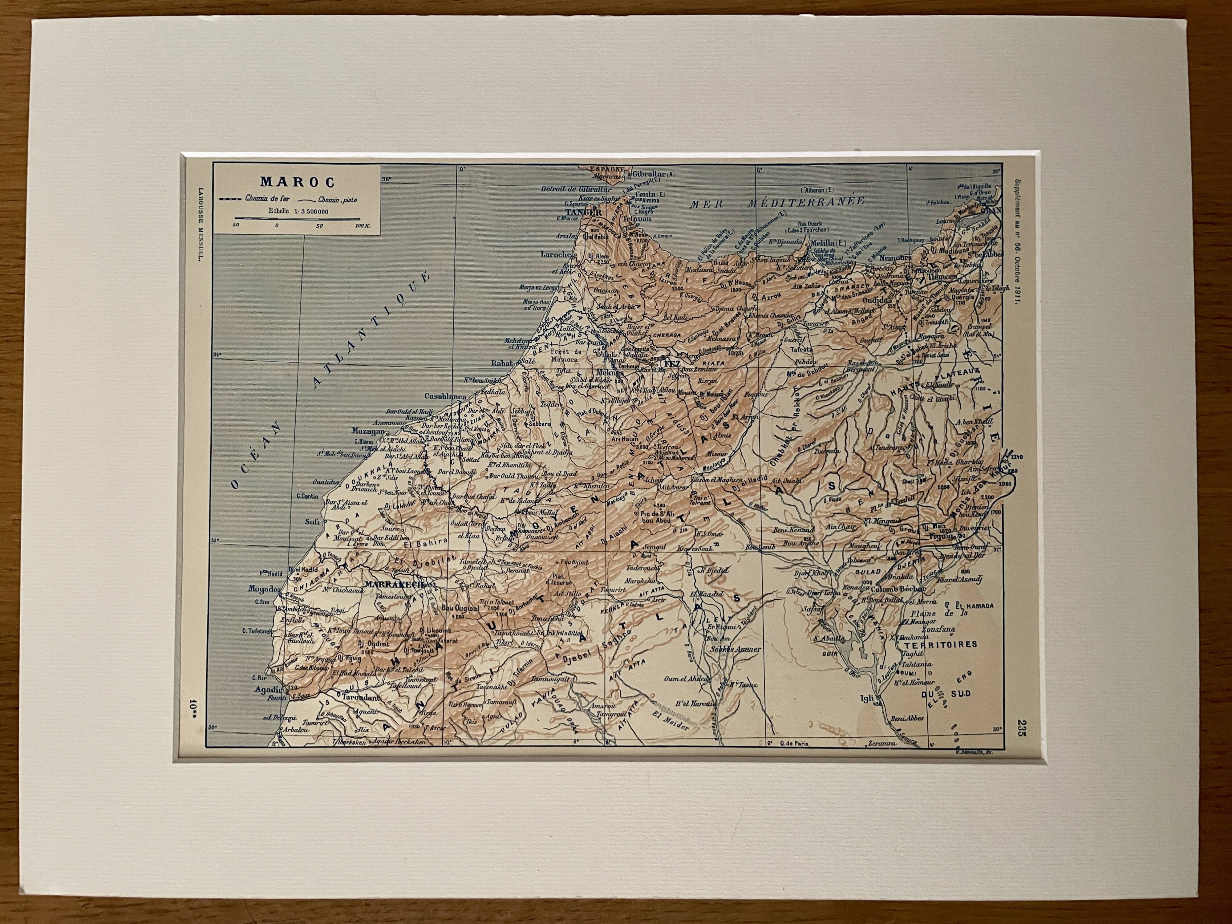 Old map of Morocco - 1910