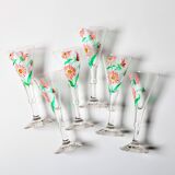 Set of 6 Mid-century Rare Floral Design Champagne Flutes / Italy / 1960s