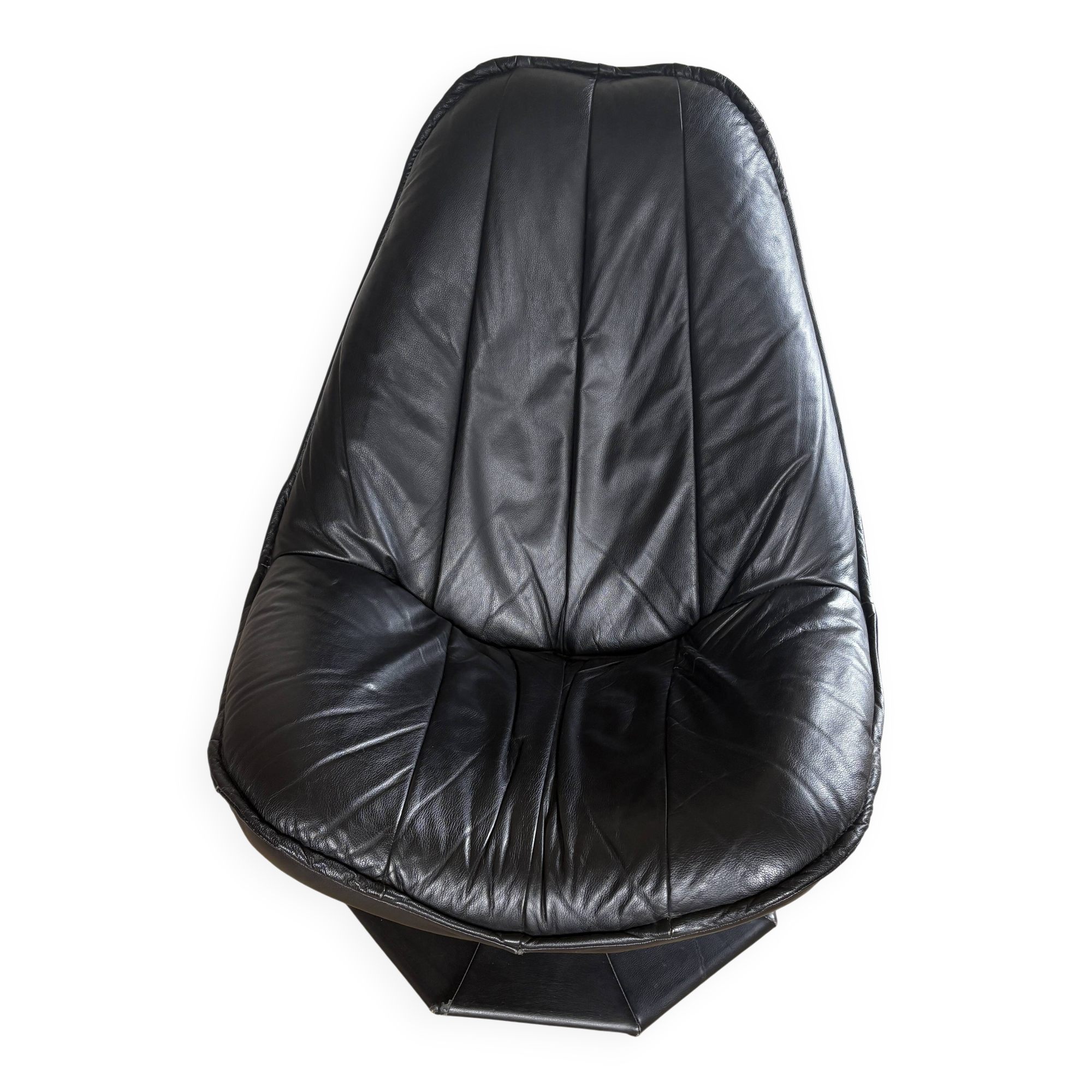 Black leather swivel chair, Artifort style