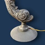 Sculptural metal lamp base – Stylised fish, 1950s