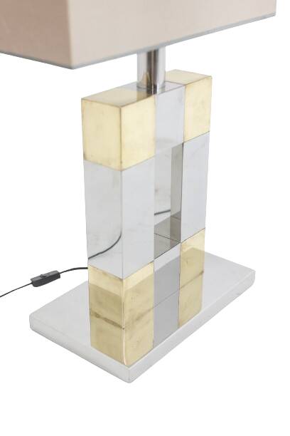 Sandro Petti. Geometric lamp in silvered and gilded metal. 1970s.