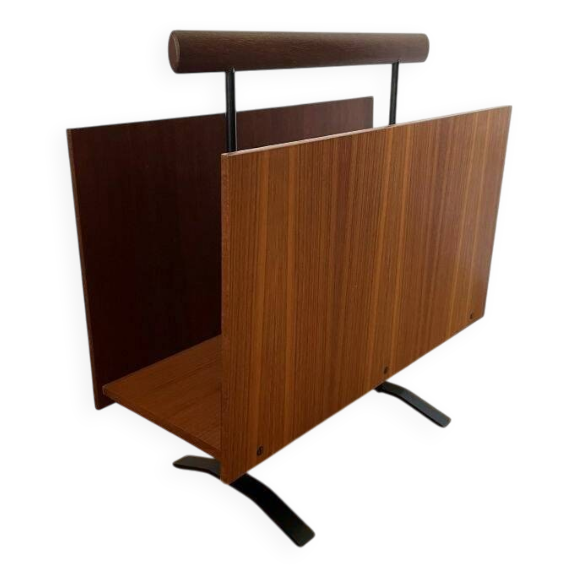 Vintage walnut and black OPAL magazine/vinyl rack