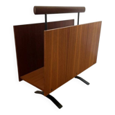Vintage walnut and black OPAL magazine/vinyl rack