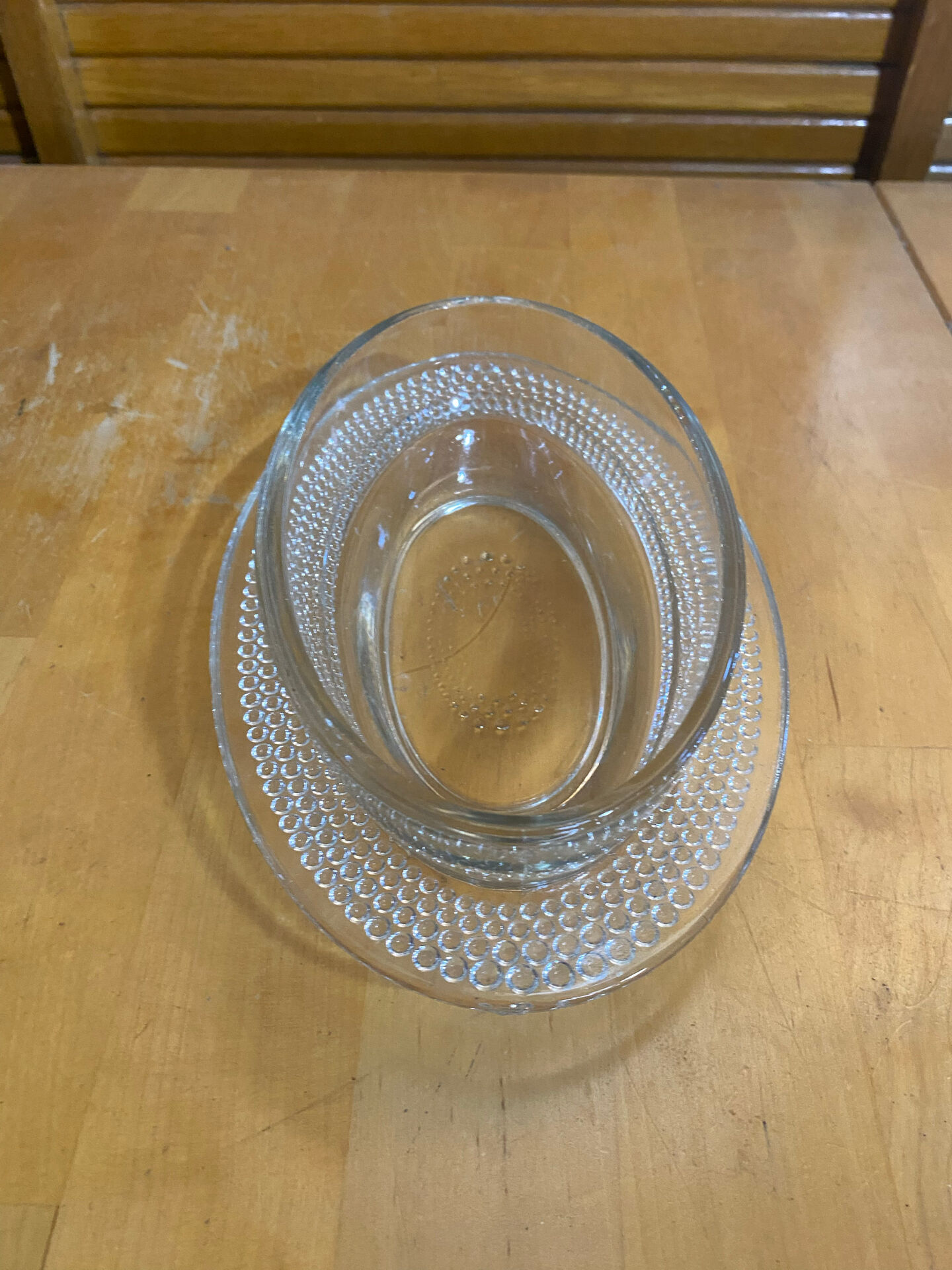 Antique Butter Dish Moulded Glass Pearl Row Made In France Vintage #E26