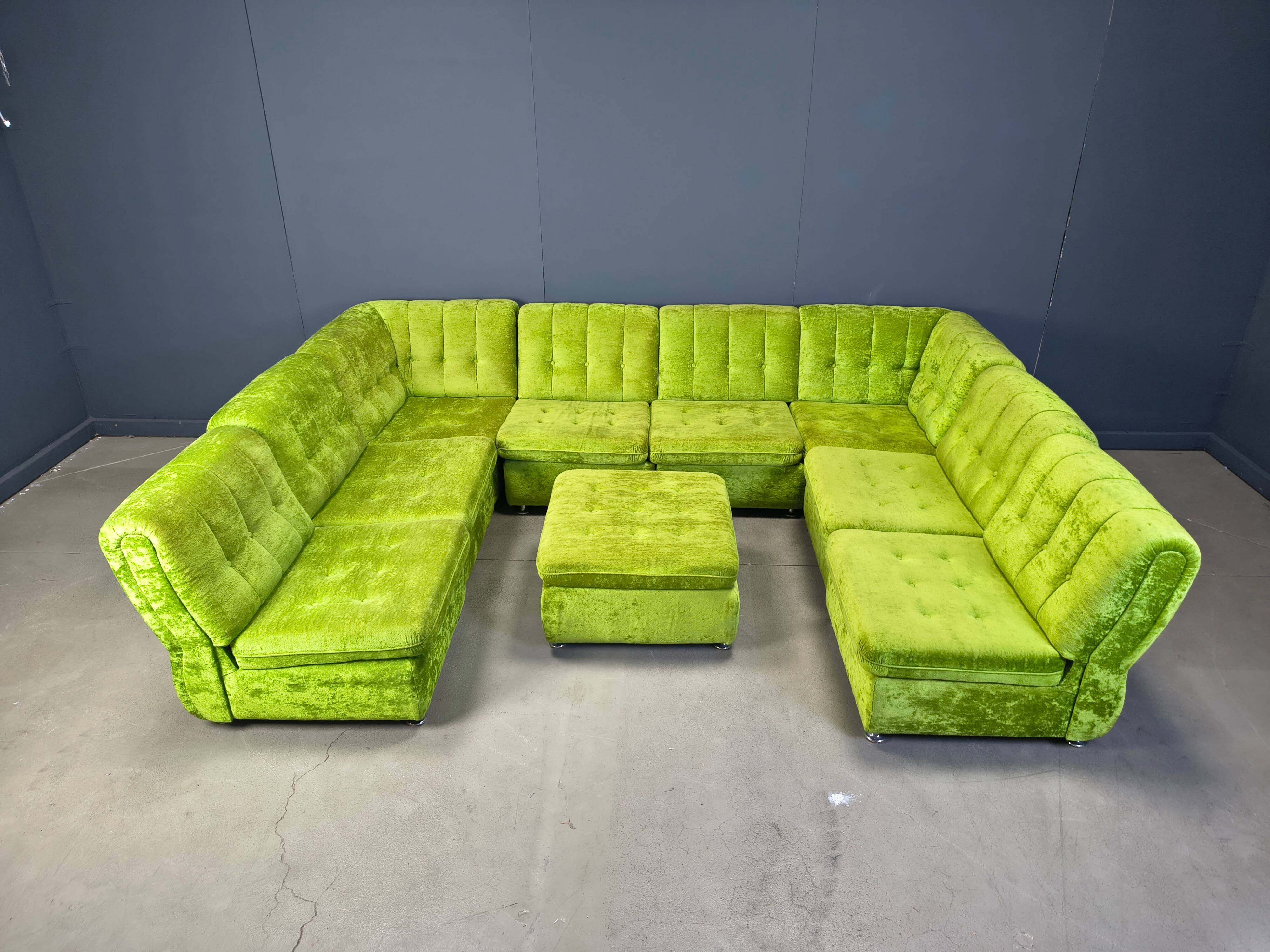 Vintage green velvet modular sofa set, 1970s