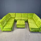 Vintage green velvet modular sofa set, 1970s