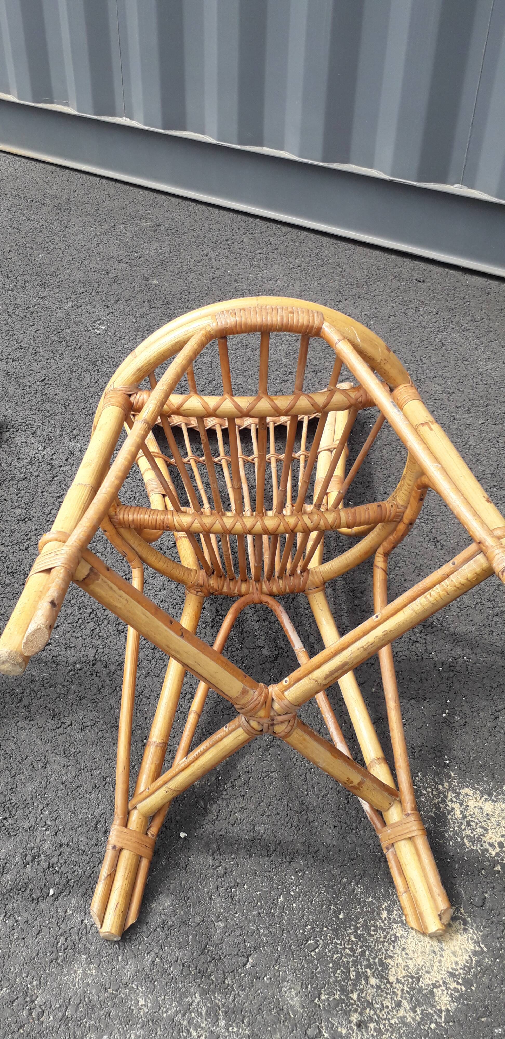 Paire de chaises et table rotin osier vintage XXème