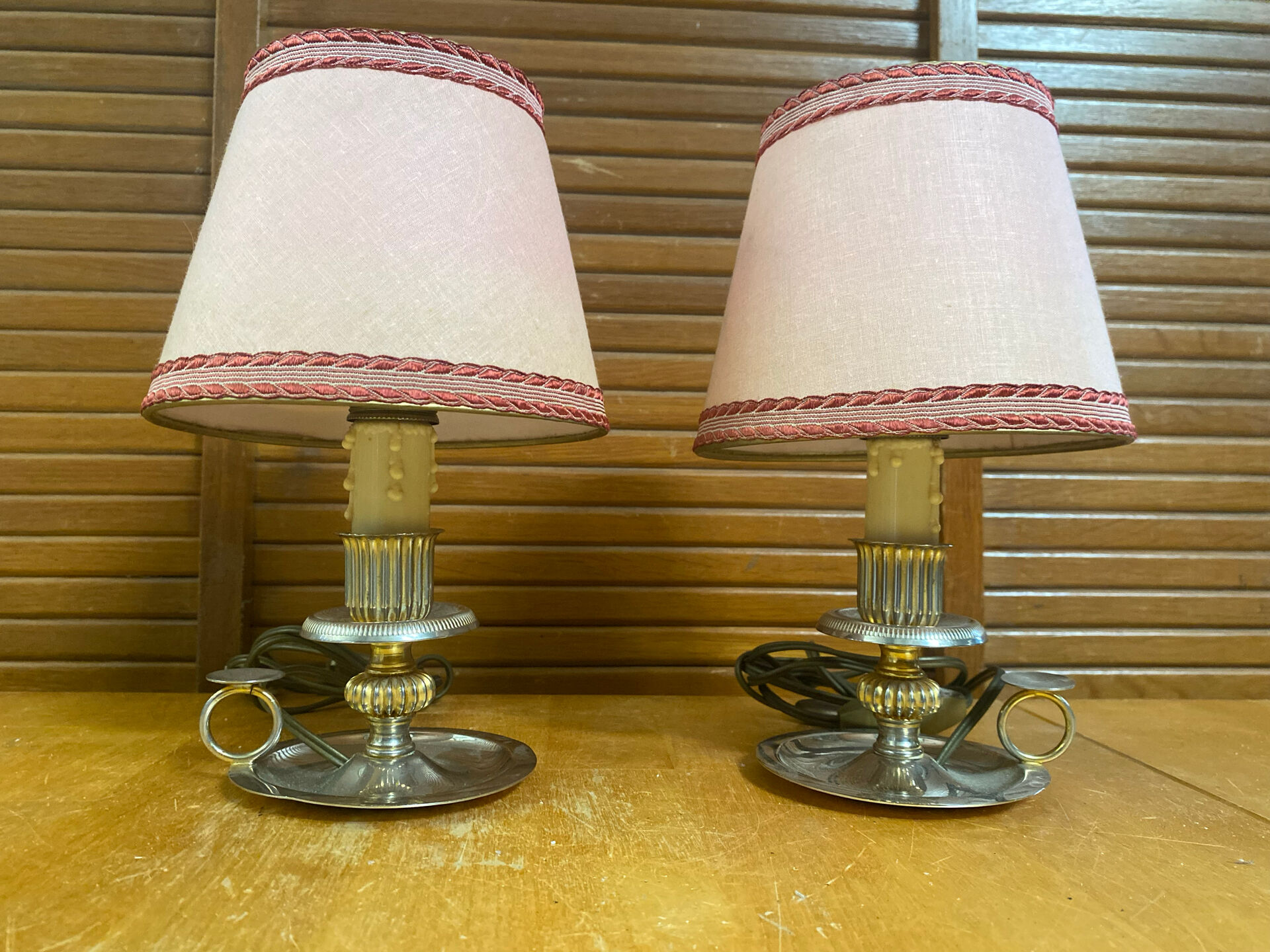 Pair of Vintage Brass Cave Rat Bedside Lamps France