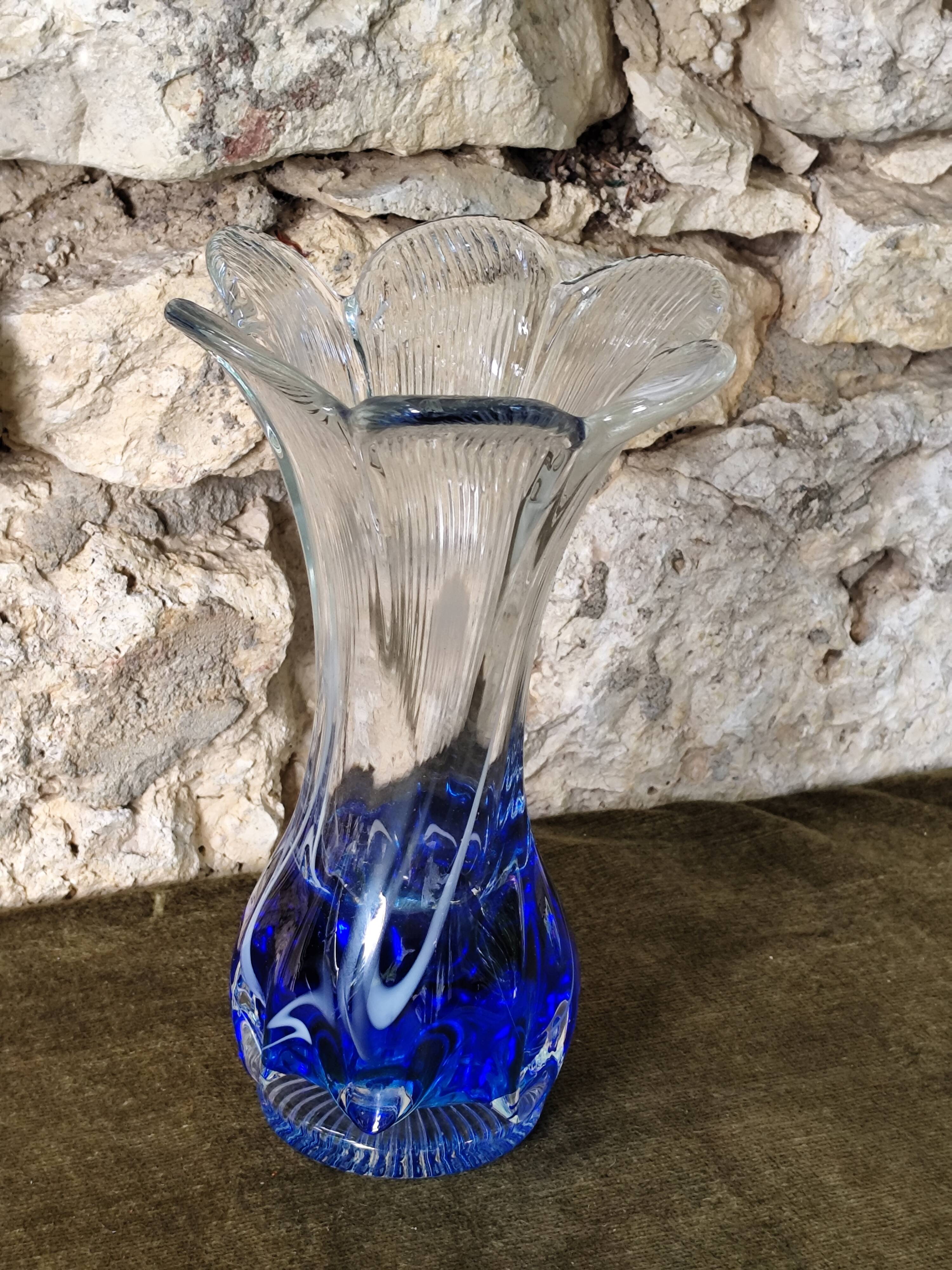 Large vintage blue glass vase