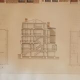 Lithograph building Paris architecture board ordinary brick