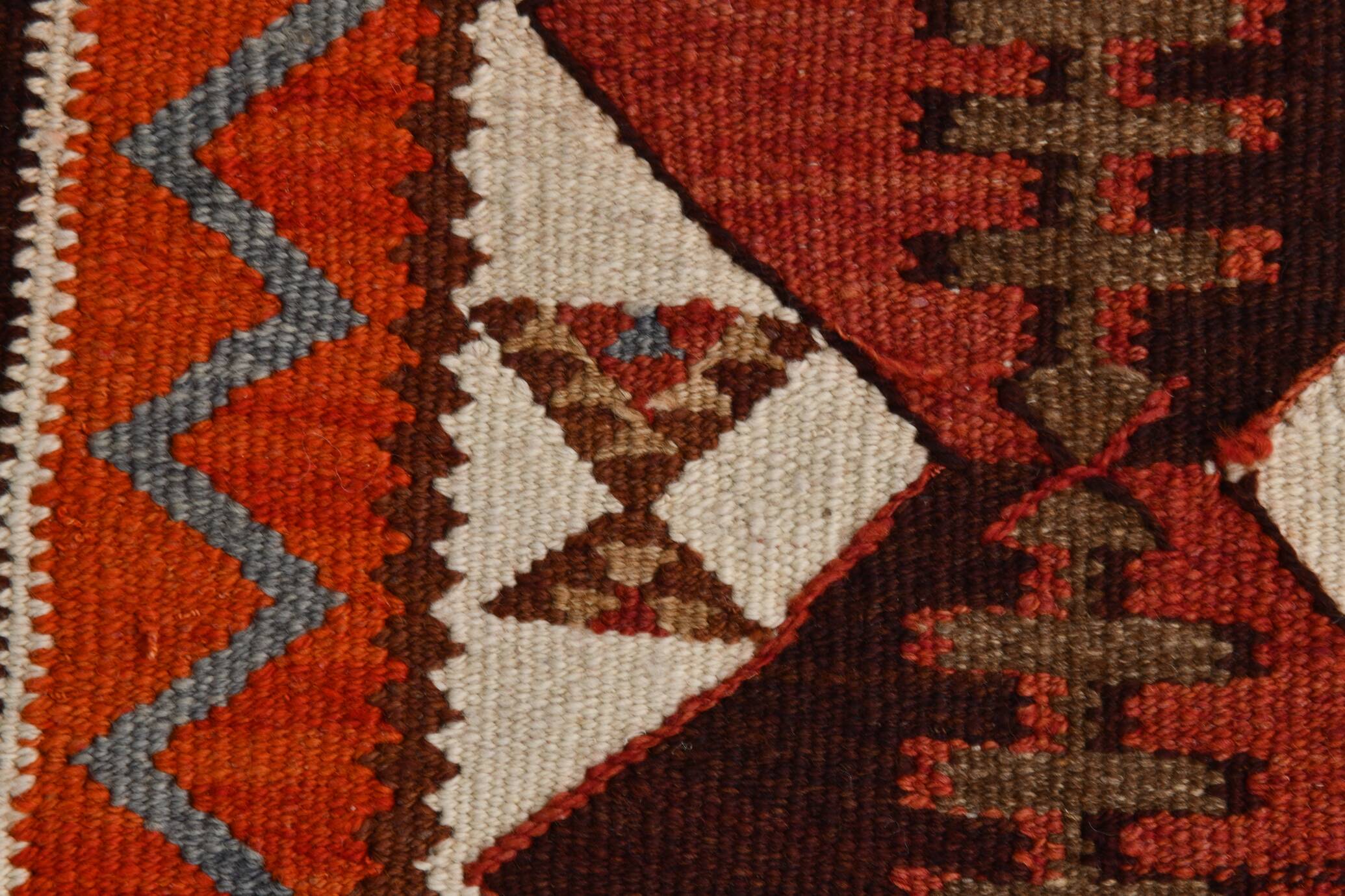 Orange & Brown Vintage Kilim Runner Rug, Oriental Pattern Hallway Carpet
