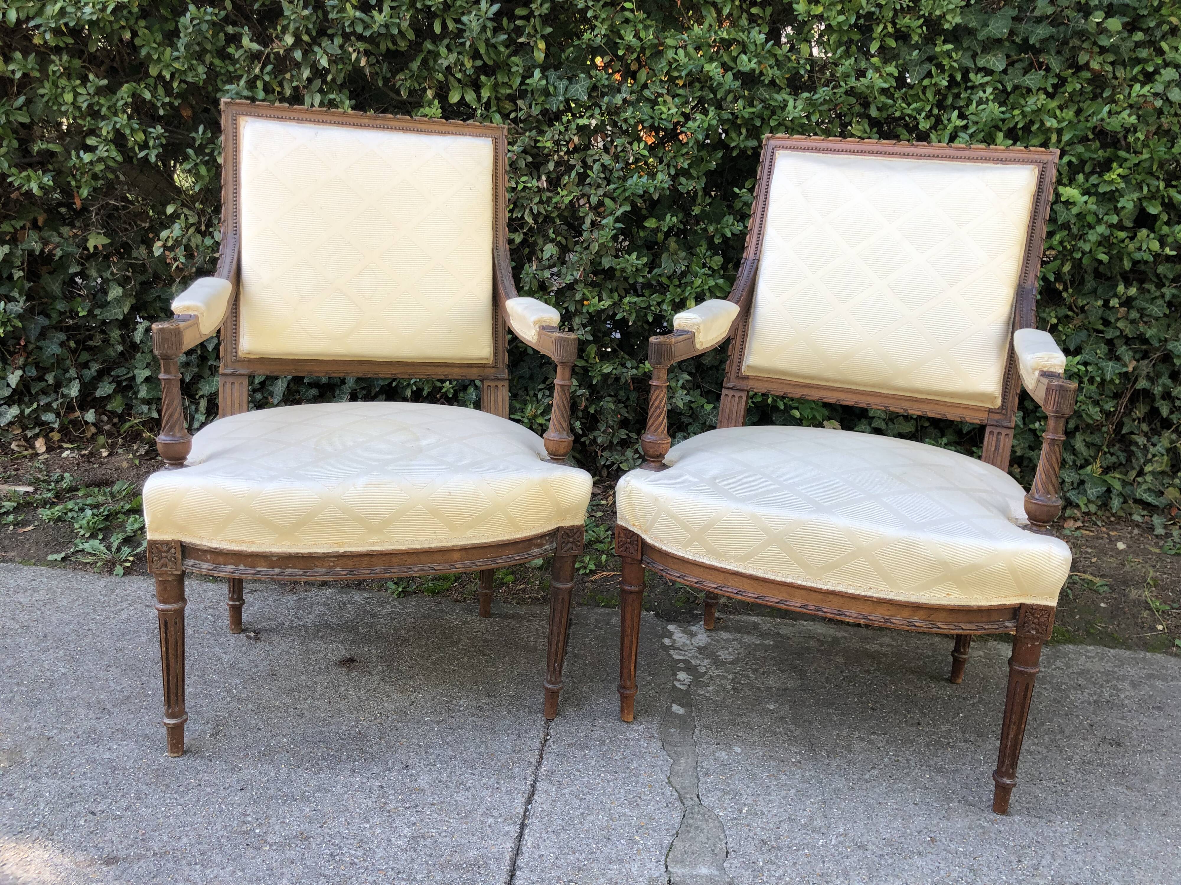 Pair of Louis XVI style armchairs solid walnut