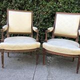 Pair of Louis XVI style armchairs solid walnut