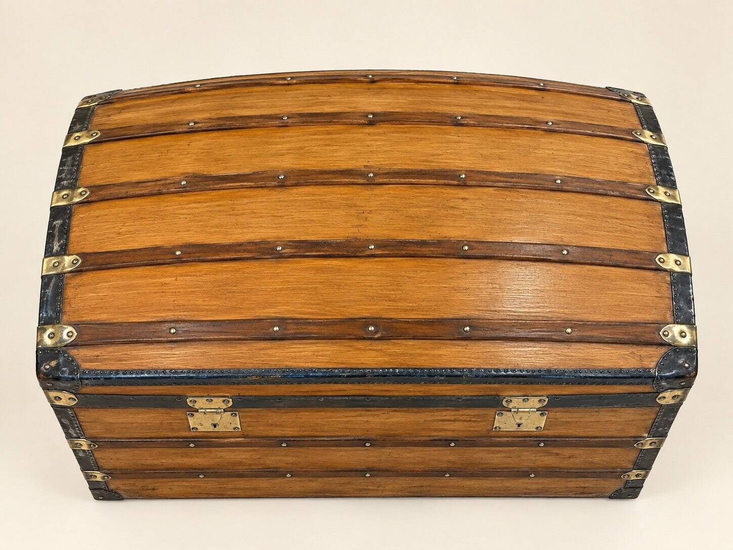 19th Century Domed Travel Trunk – Wood, Brass, Leather – Restored