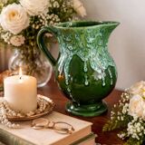 Magnificent Vintage Barbotine Jug – Relief Peach Decoration (H 18cm)