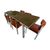 Glass table from the 1970s roche and bobois with 6 chairs