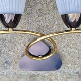 Pair of wall lamps, brass and opaline, vintage, Maison Lunel, 50s