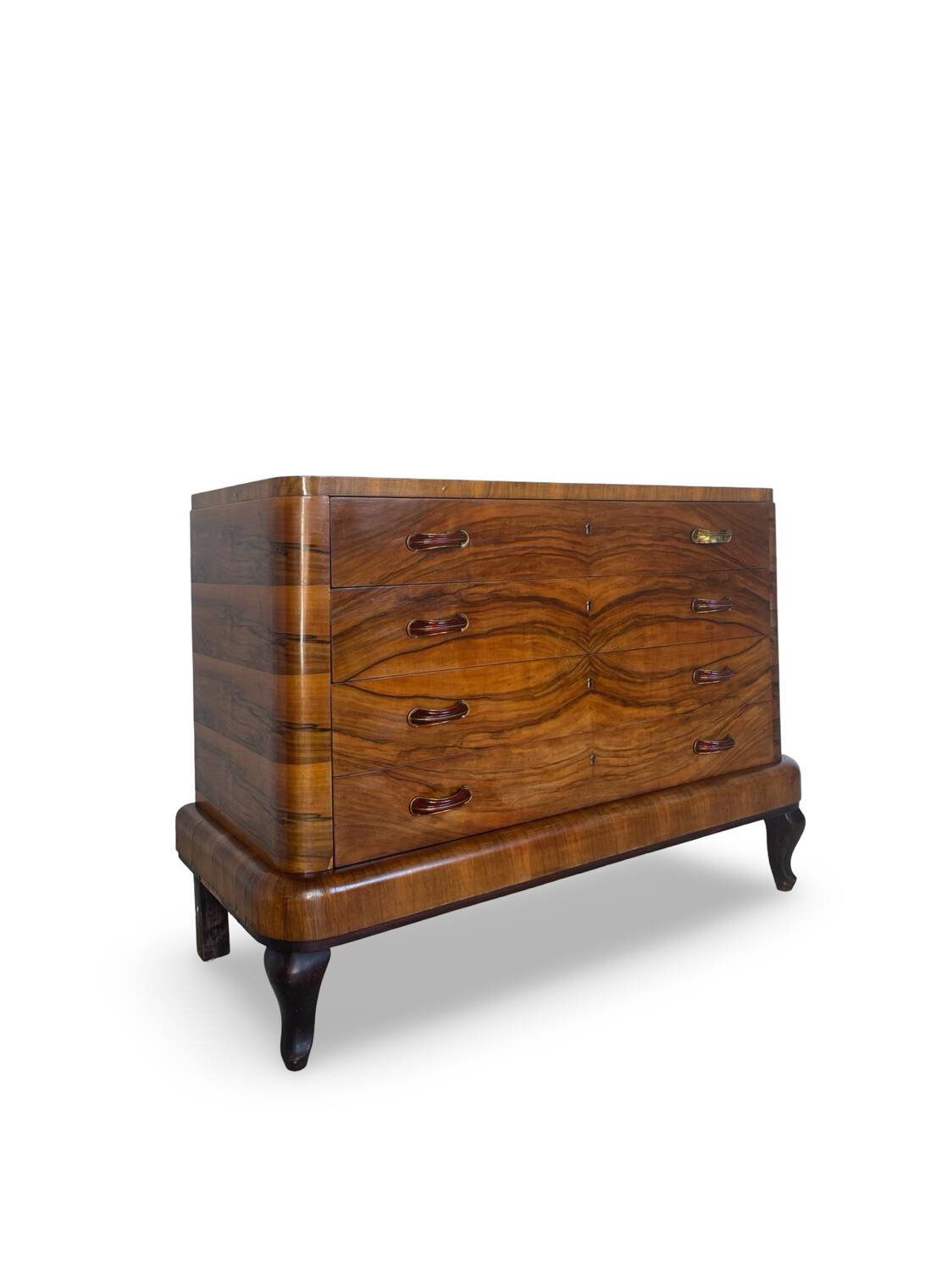 Commode italienne Art déco en ronce de noyer, années 1930