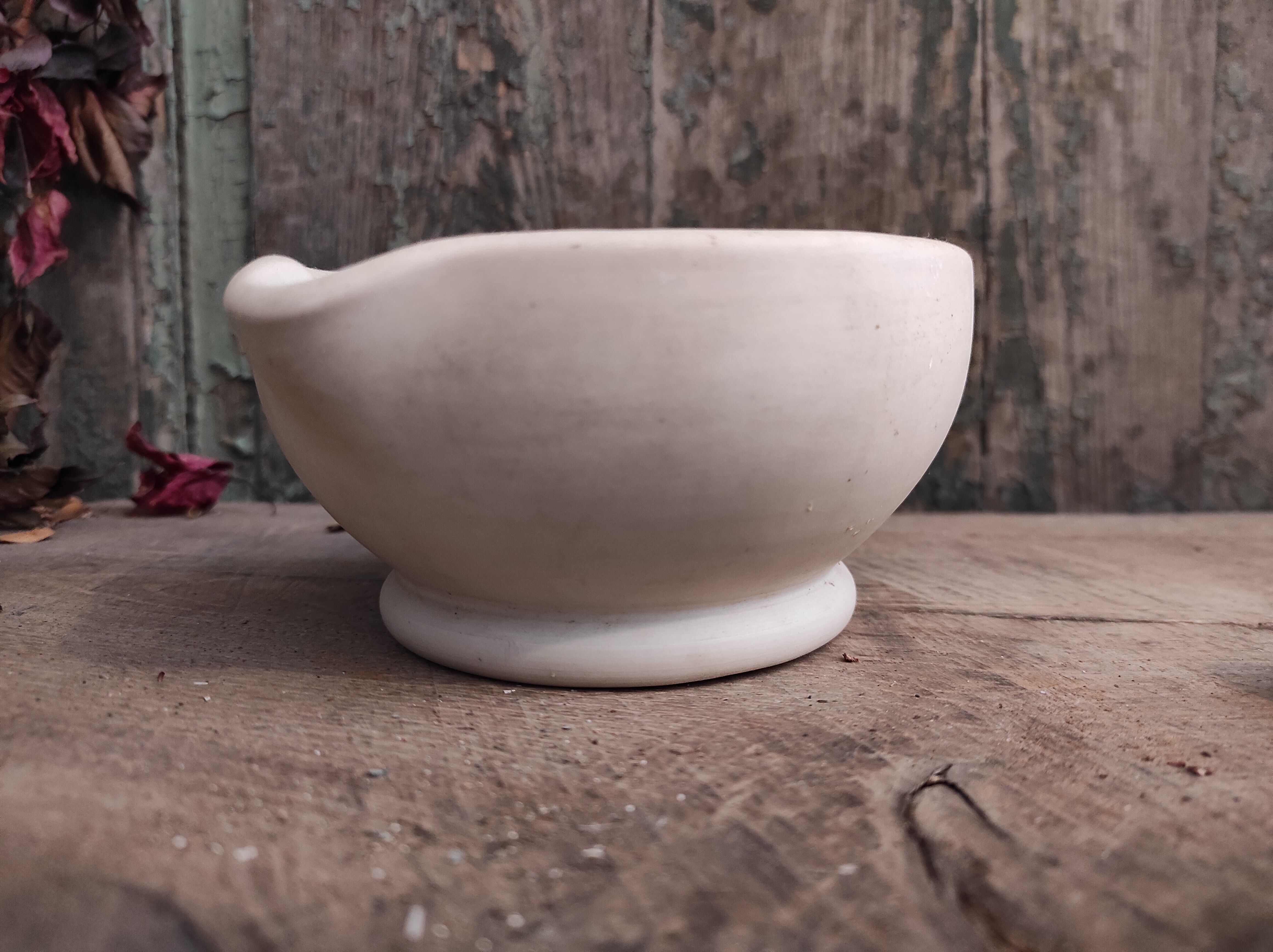 Vintage English ceramic and wooden mortar and pestle set