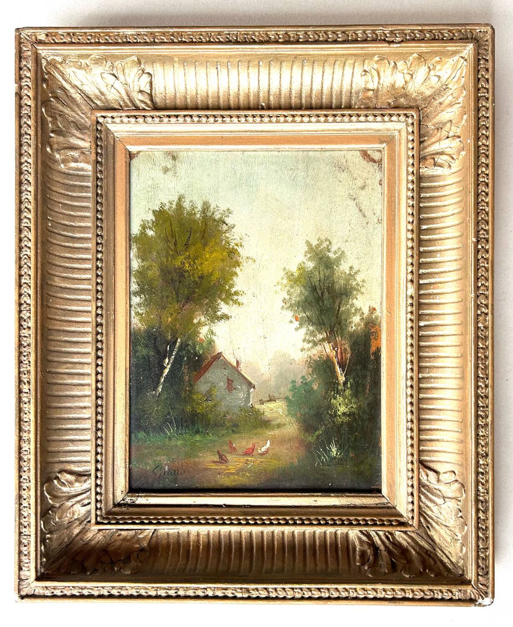 The Court of Poultry, oil on panel signed Girard, 19th century.