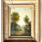 La Basse-cour , Huile sur panneau signée Girard XIXe