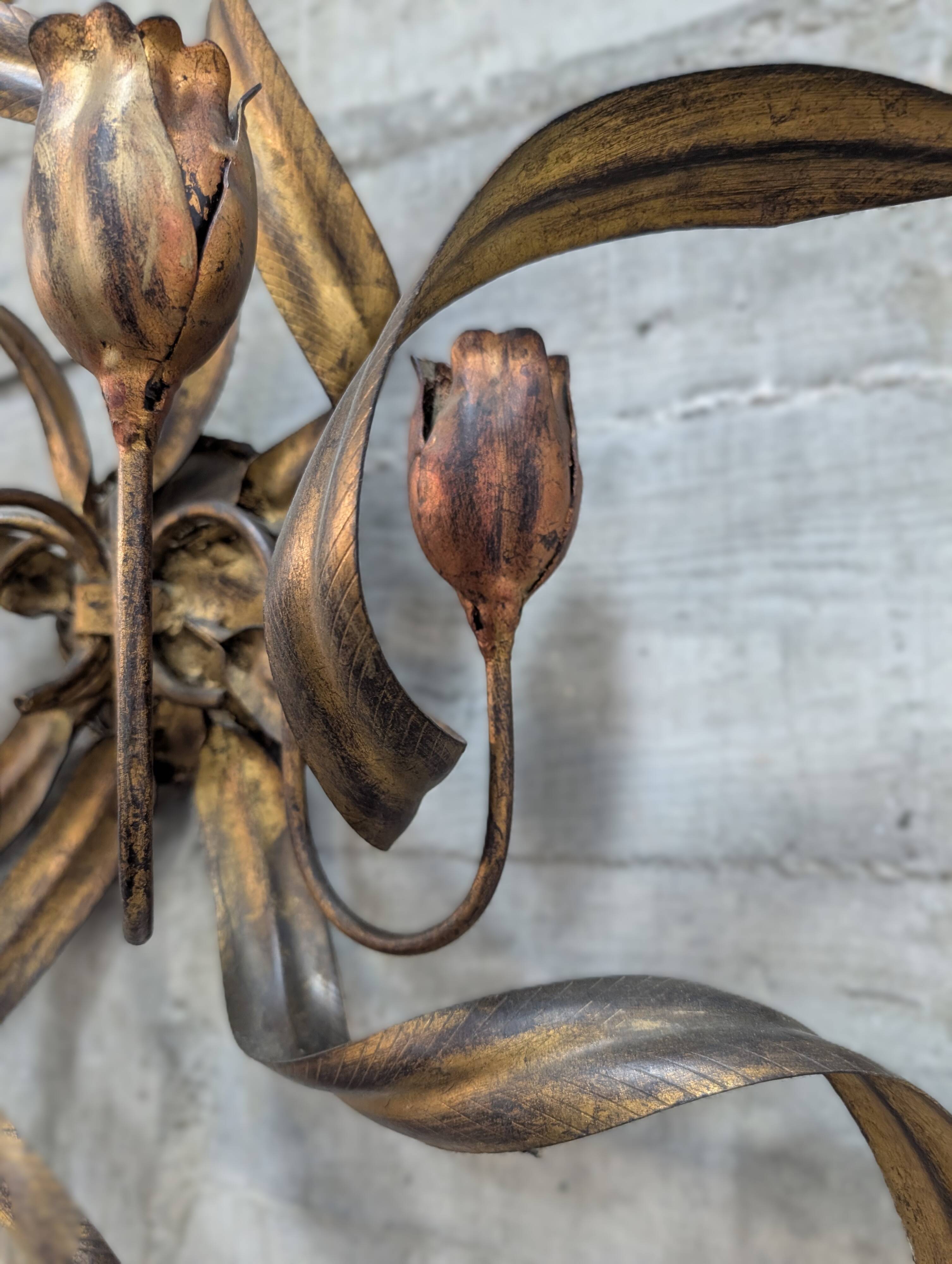 Large Vintage Wall Candelabra with Golden Tulips, 1960s