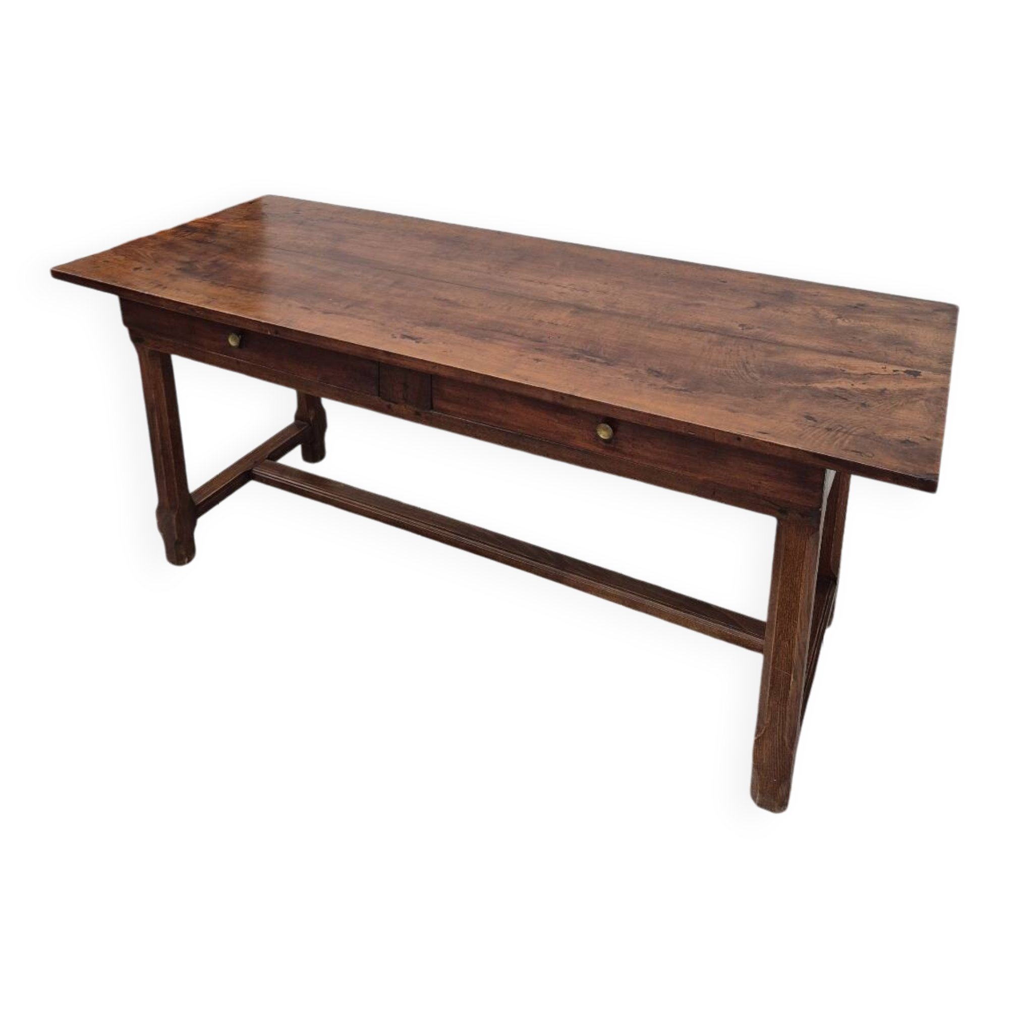 19th century solid walnut Burgundy farmhouse table with two drawers - 1m82