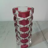 Thick red faceted glass vase