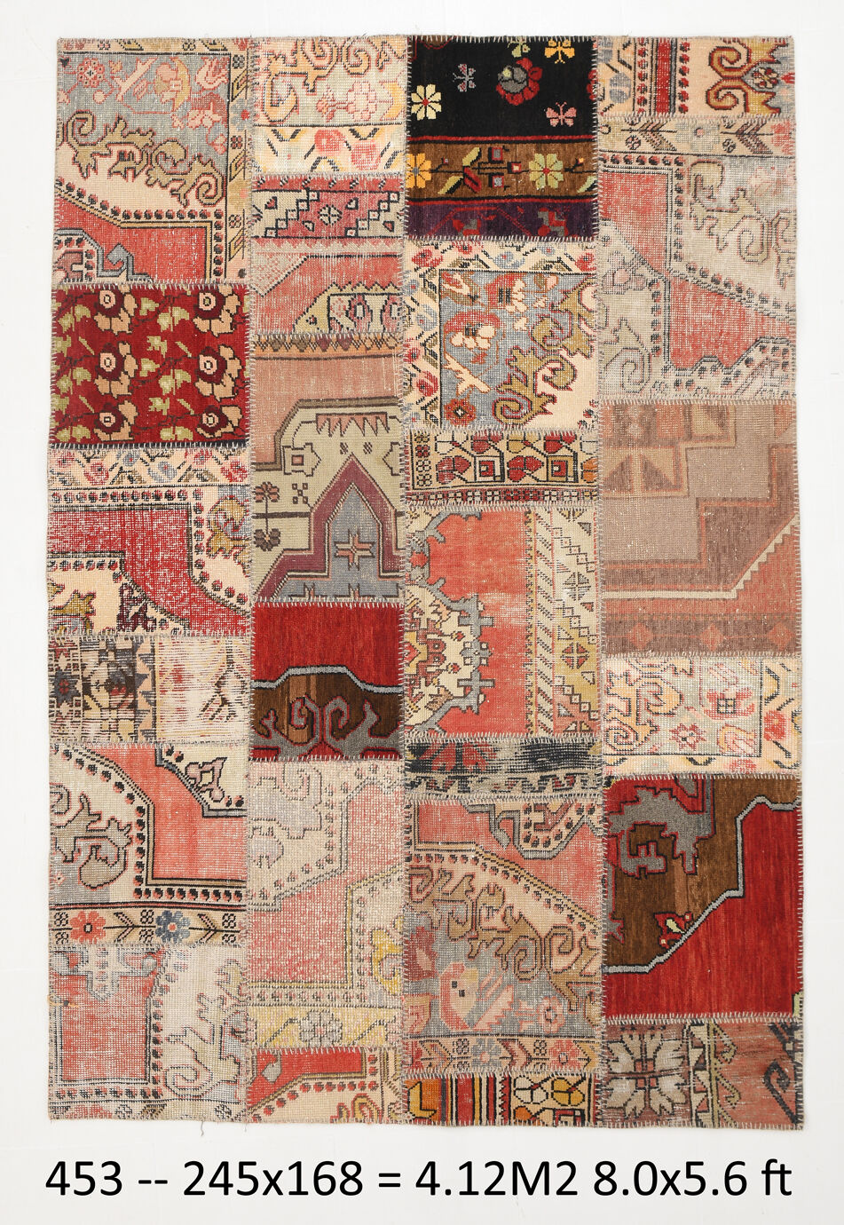 5x8 Neutral Red Beige Oushak Patchwork Rug 245x168Cm