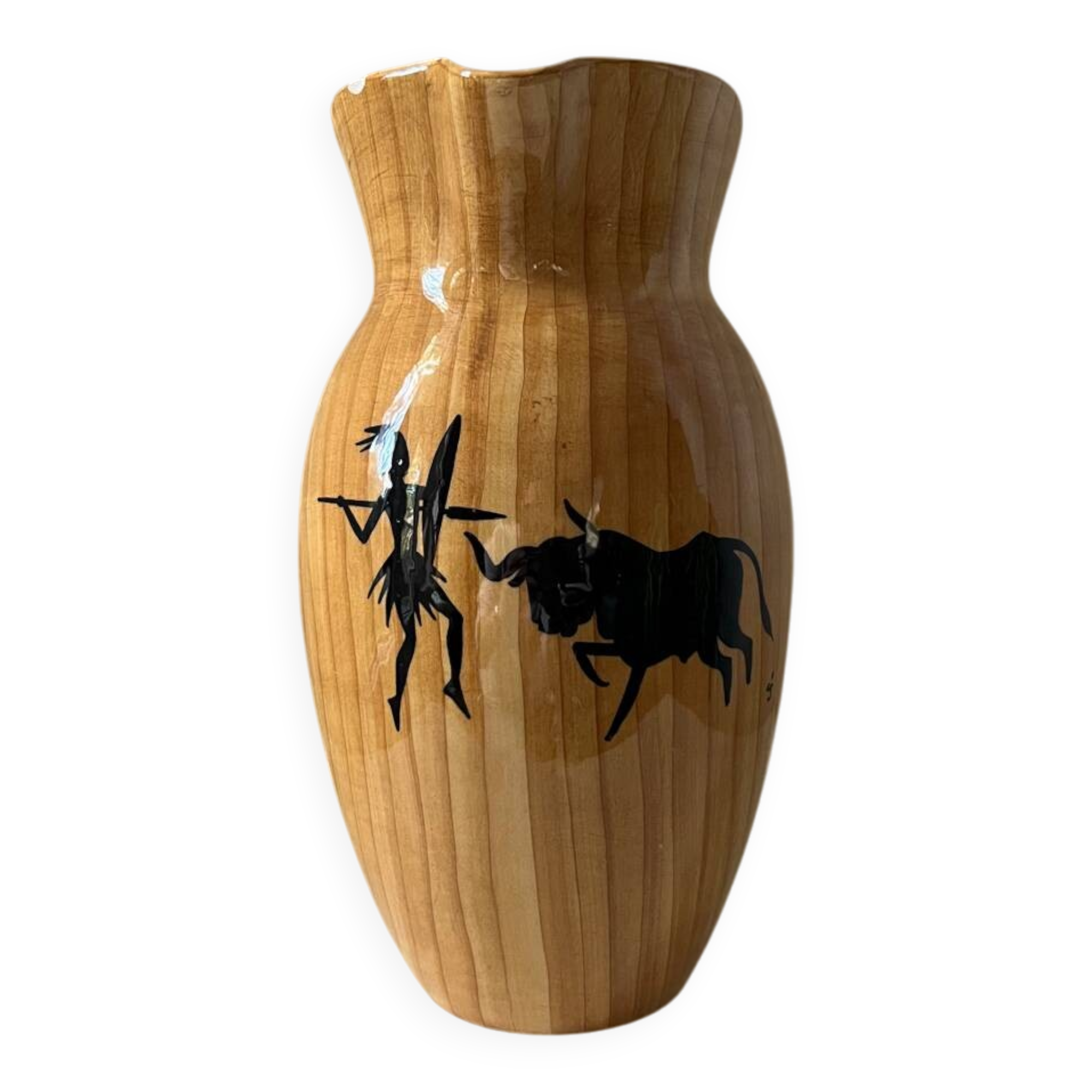 Vallauris Grandjean Jourdan pitcher with wood effect, 1950