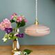 Vintage pendant lampshade in pink Clichy glass with gold trim