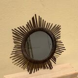 Vintage sun mirror in woven rattan diameter 45 cm retro decoration