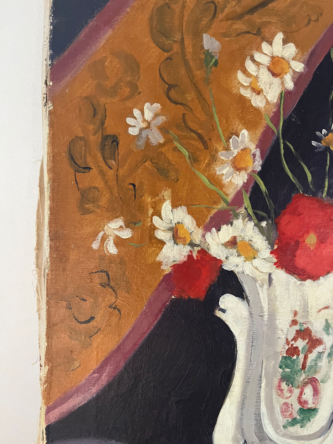 Poppies and daisies, oil on canvas, signed L Riousset.