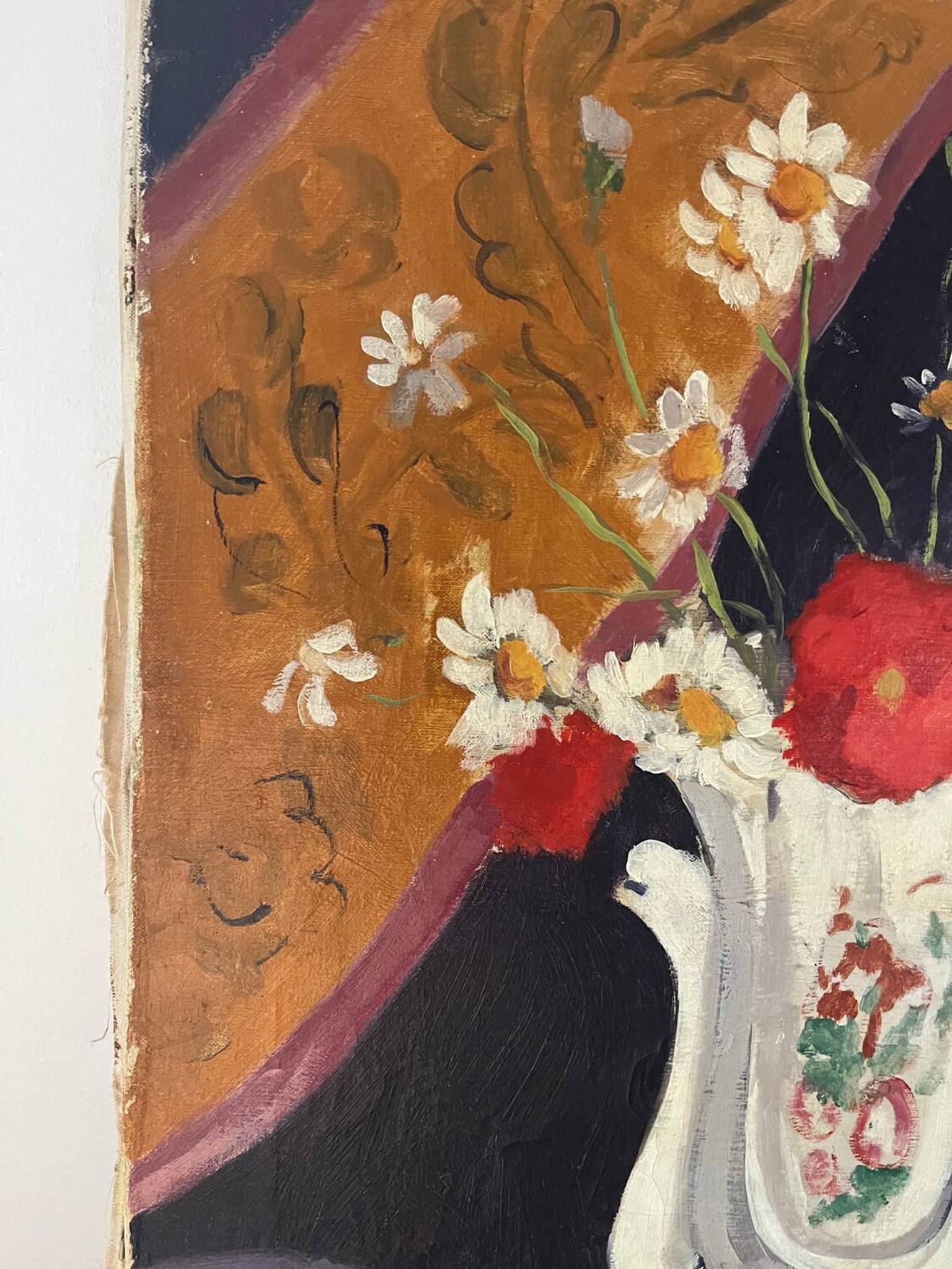 Coquelicots et marguerites, huile sur toile, signé L Riousset