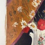 Coquelicots et marguerites, huile sur toile, signé L Riousset