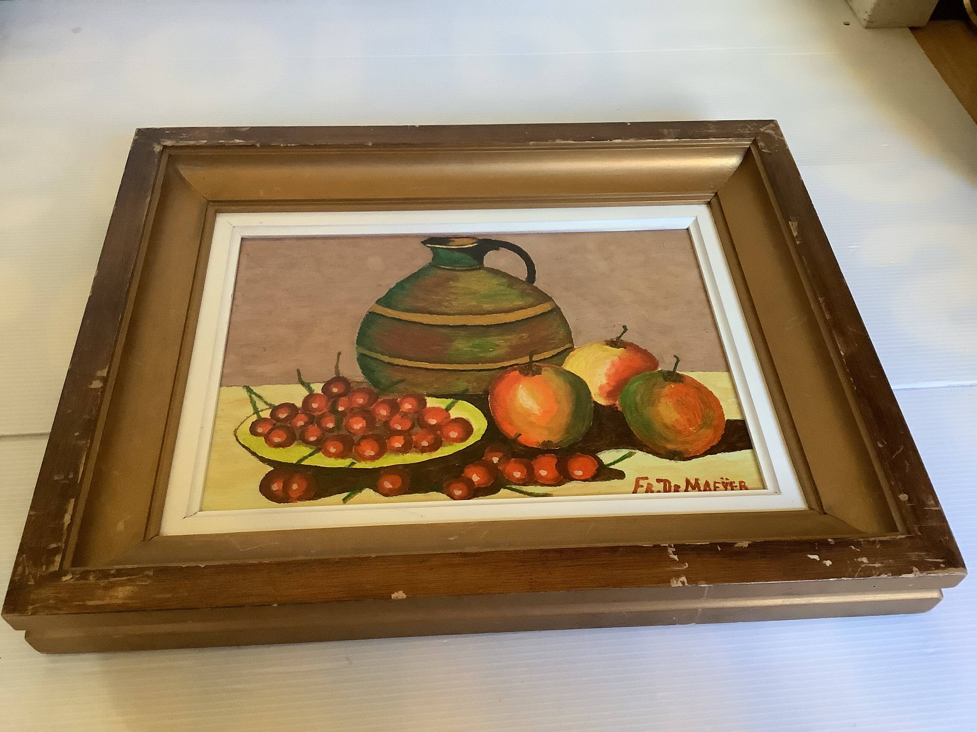 Still life painting oil on panel signed