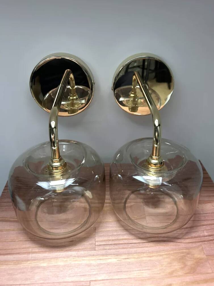 Pair of vintage smoked glass wall lights