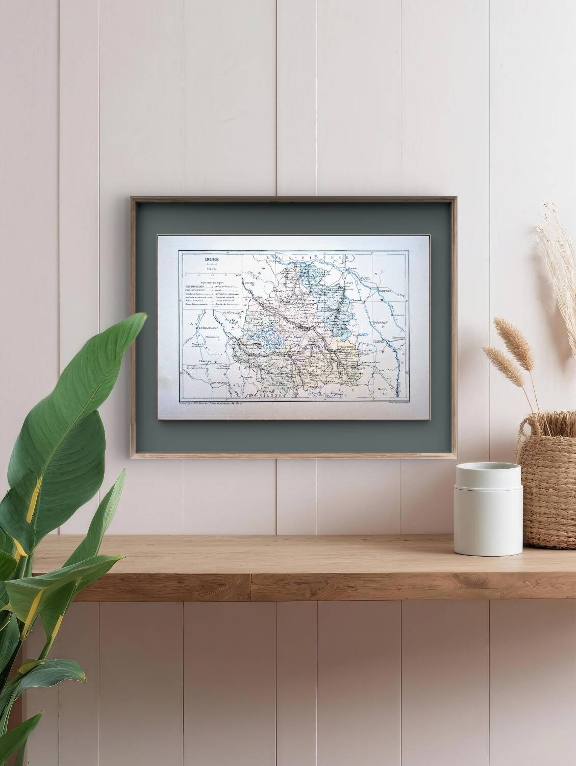 Map of Indre, printed in 1889. Authentic Vintage.